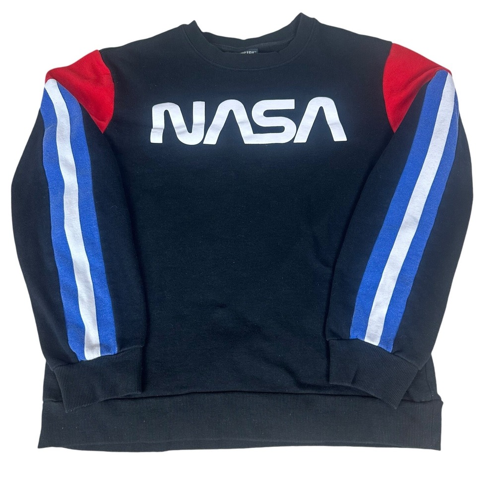 NASA Logo Graphic Sweatshirt Mens Medium Colorblock Racing Stripe Crew
